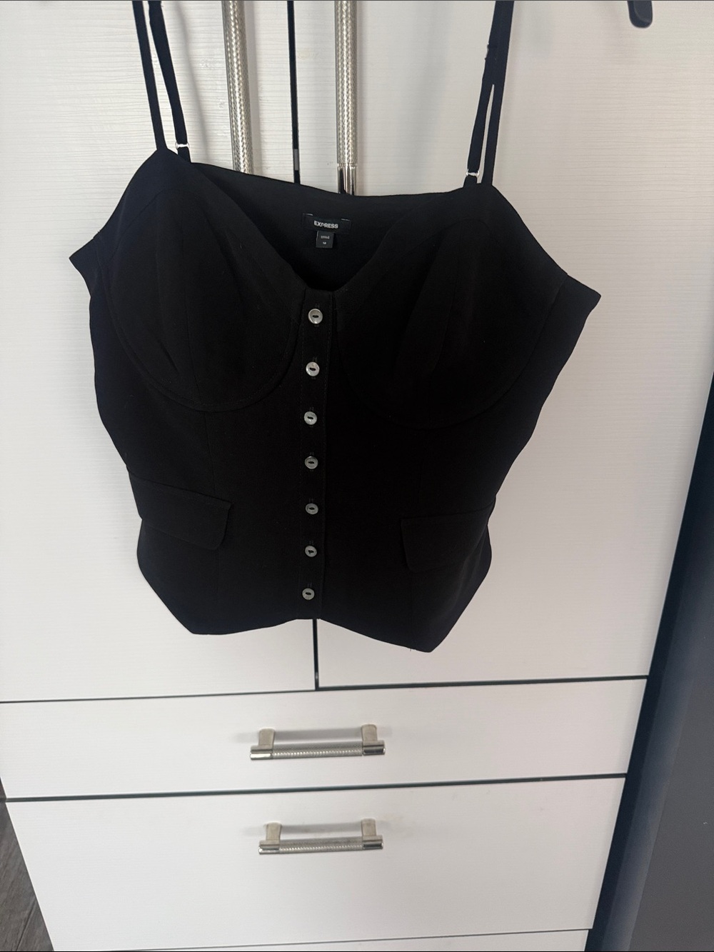 Express Black Button-Front Bustier Camisole